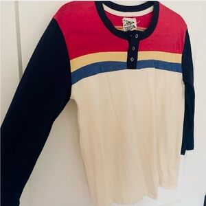 Camp Collection Henley Ringer Tee Multicolor Rainbow Retro S/M